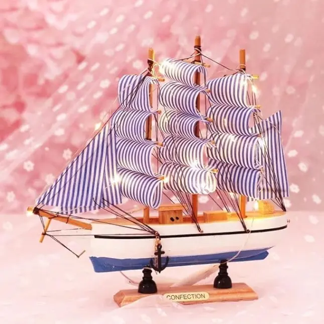 INDIJOYTOYS Home Decorative Wooden Sailing Ship Nautical Showpiece For Home Decor Multi Color