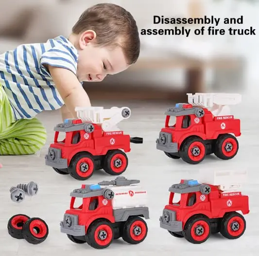 INDIJOY TOYS 4-in-1 Fire Rescue Truck – DIY STEM Fun! 🚒🔧 (Pack of 1)